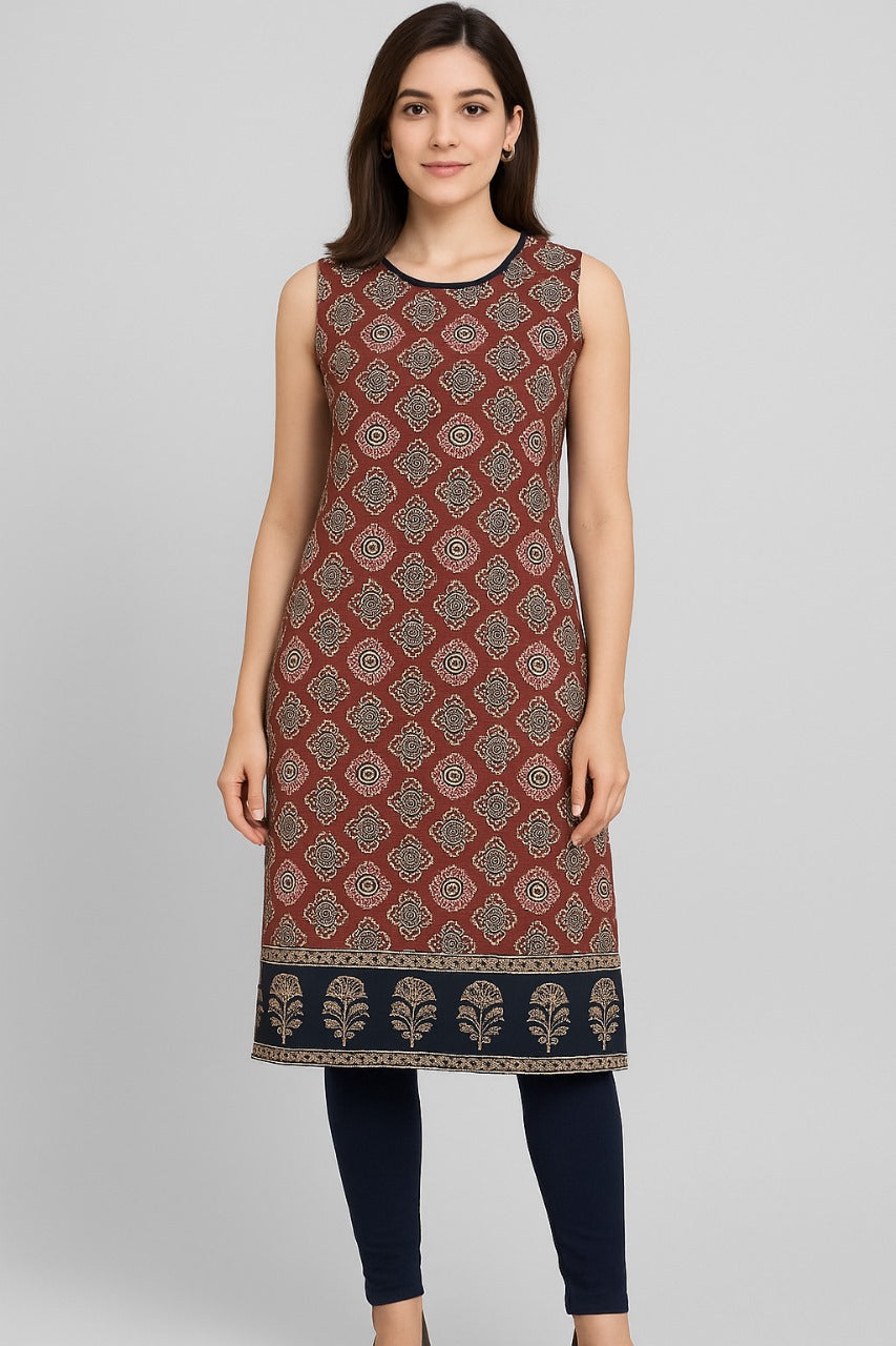 PRINTED COTTON SLEEVLESS KURTI